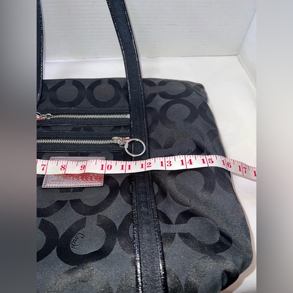 💥💥💥Coach Womens Poppy Op Art Glam Jacquard Tote Purse Shoulder Bag Black Medium - Picture 10 of 13